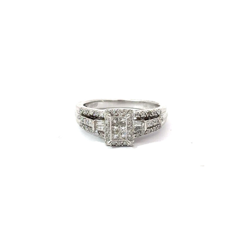 10kt White Gold Princess Cut Diamond Cluster Ring