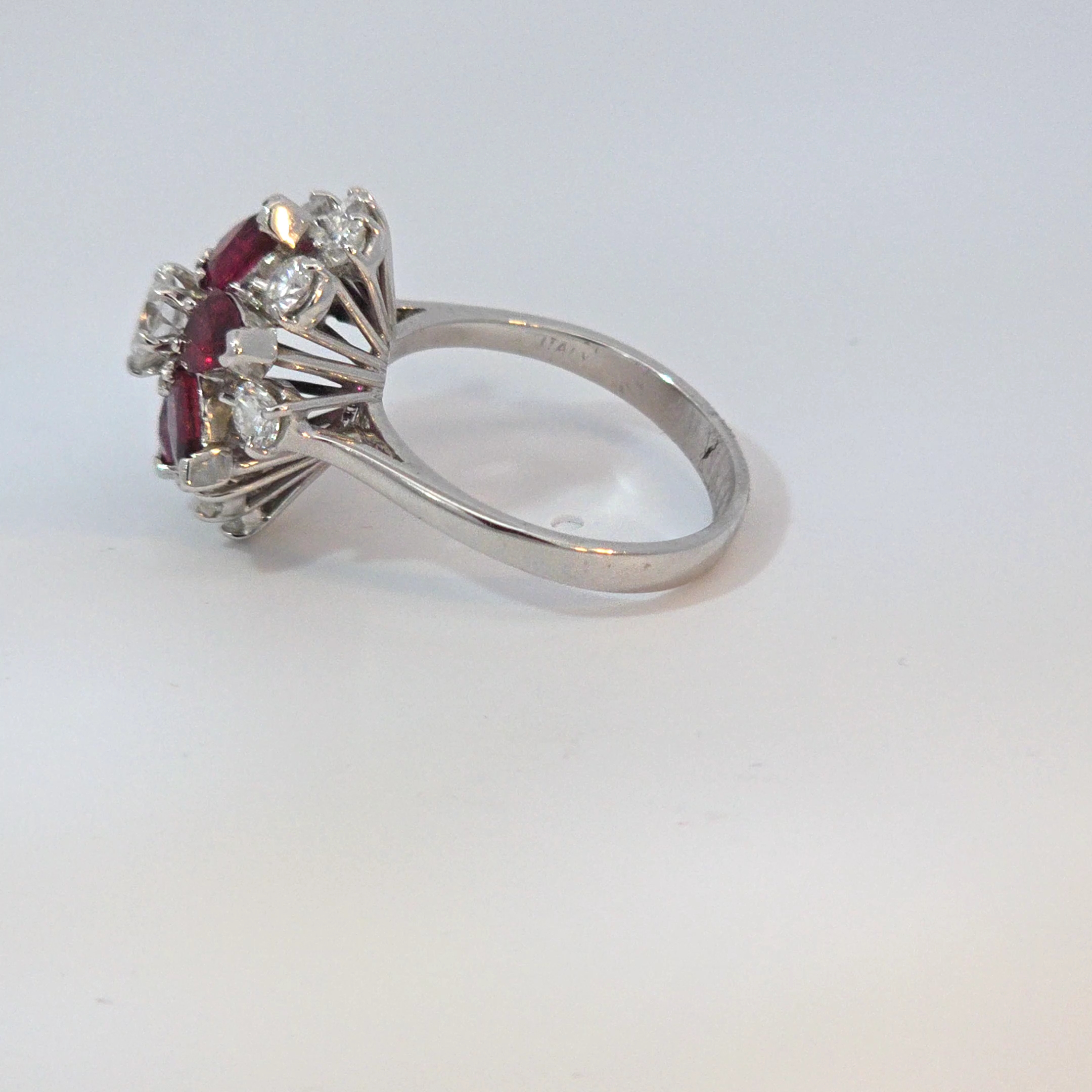 18kt White Gold Diamond and Ruby Ladies Cluster Ring - Image 2