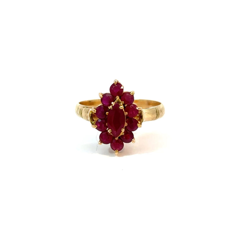10KT Marquise Cut Ruby Cluster Ring